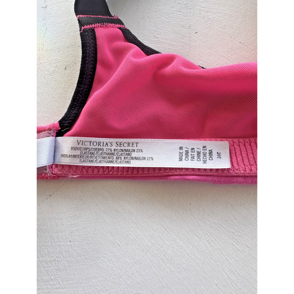 Victorias Secret Womens VSX 34C Wireless Padded Cross Back Sports Bra Pink Black - Picture 2 of 6